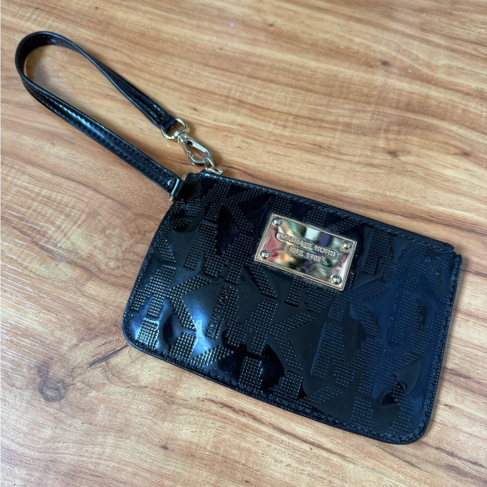 Authentic Michael Kors Black Wristlet with Gold Accents